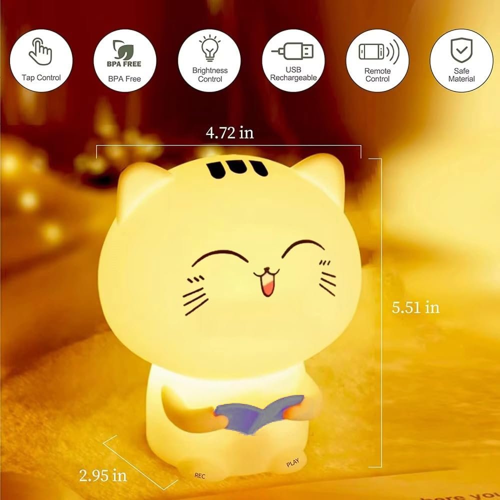  Reading Cat Rechargeable Silicone Night Lamp - Cozy Cat LED Lamp, Kids Night Light, Nurs